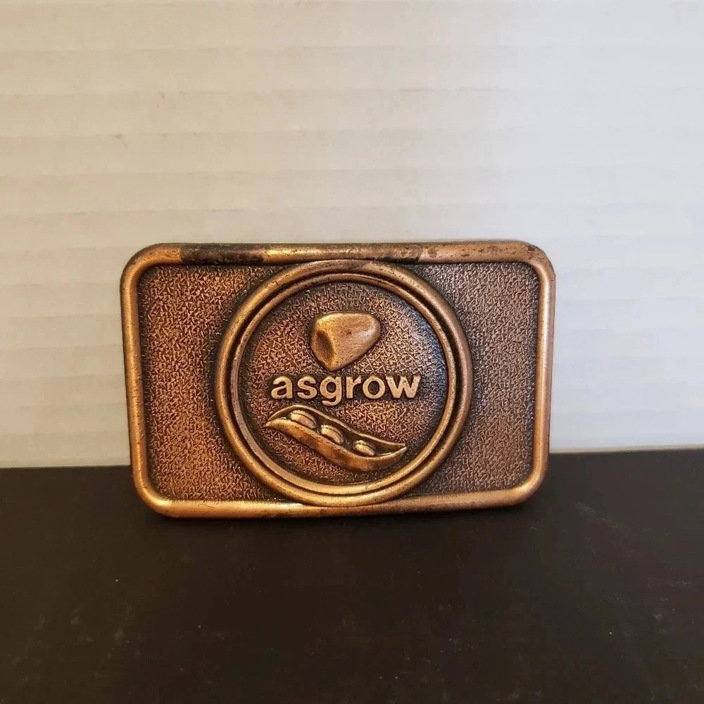 Century Canada Asgrow Mens Advertising Copper toned Metal Belt Buckle.